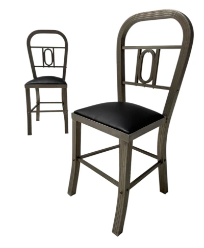 Two French Art Deco Side Chairs with Black Leather Seats, 1930s